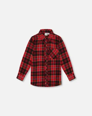 Long Sleeve Button Down Flannel Shirt Plaid Black And Red