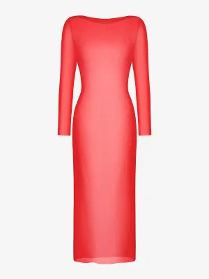 Long Sleeve Sheer Mesh Maxi Cover-Up Four Way Stretch