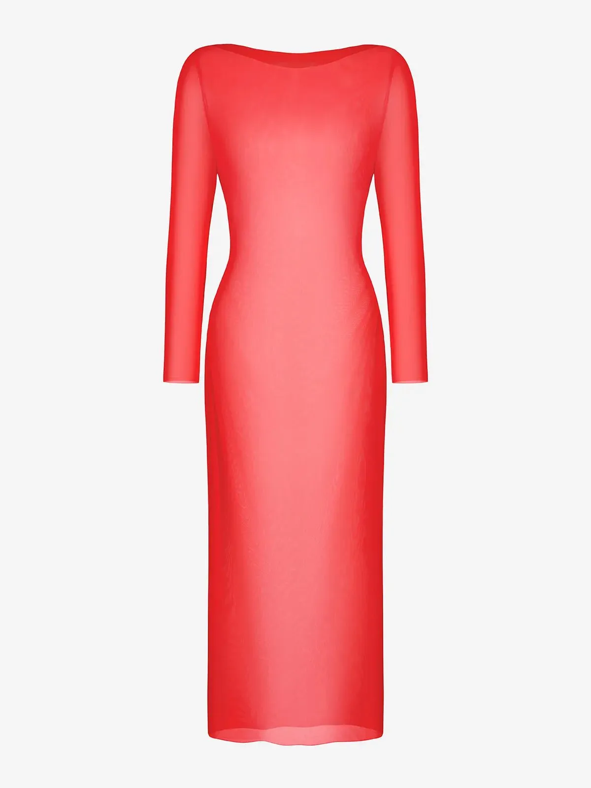 CrewNeck Water Repellent Coating Long Sleeve Sheer Mesh Maxi Cover-Up