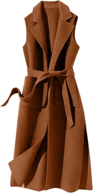 Long Vest for Women Sleeveless Tweed Blazer Fall Jackets Outerwear Casual Outwear Open Front Cardigan Top