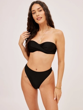 Sunny Day Layered Coverage South Beach Leo High waist Bikini Bottom / Black