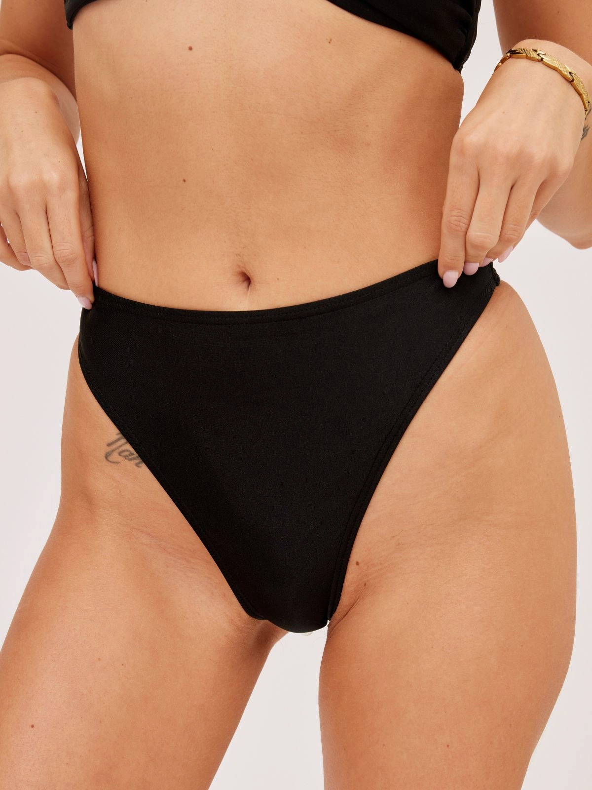 Anti Odor Technology Ring-Details South Beach Leo High waist Bikini Bottom / Black