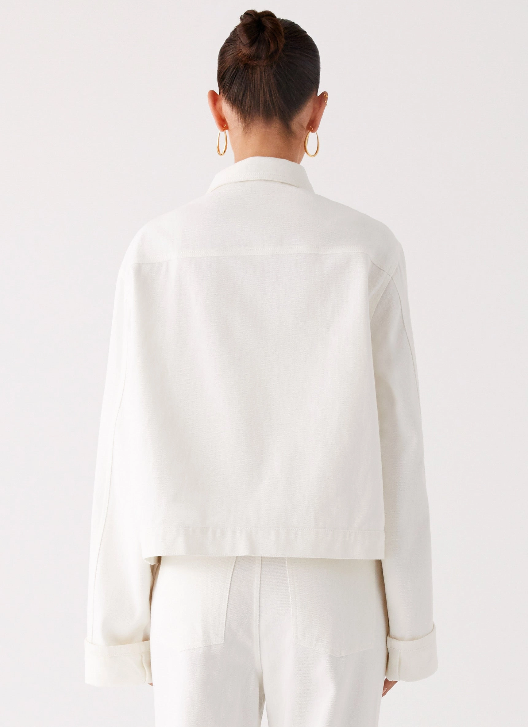 Back Again Oversized Denim Jacket - White Non Bulky Insulation