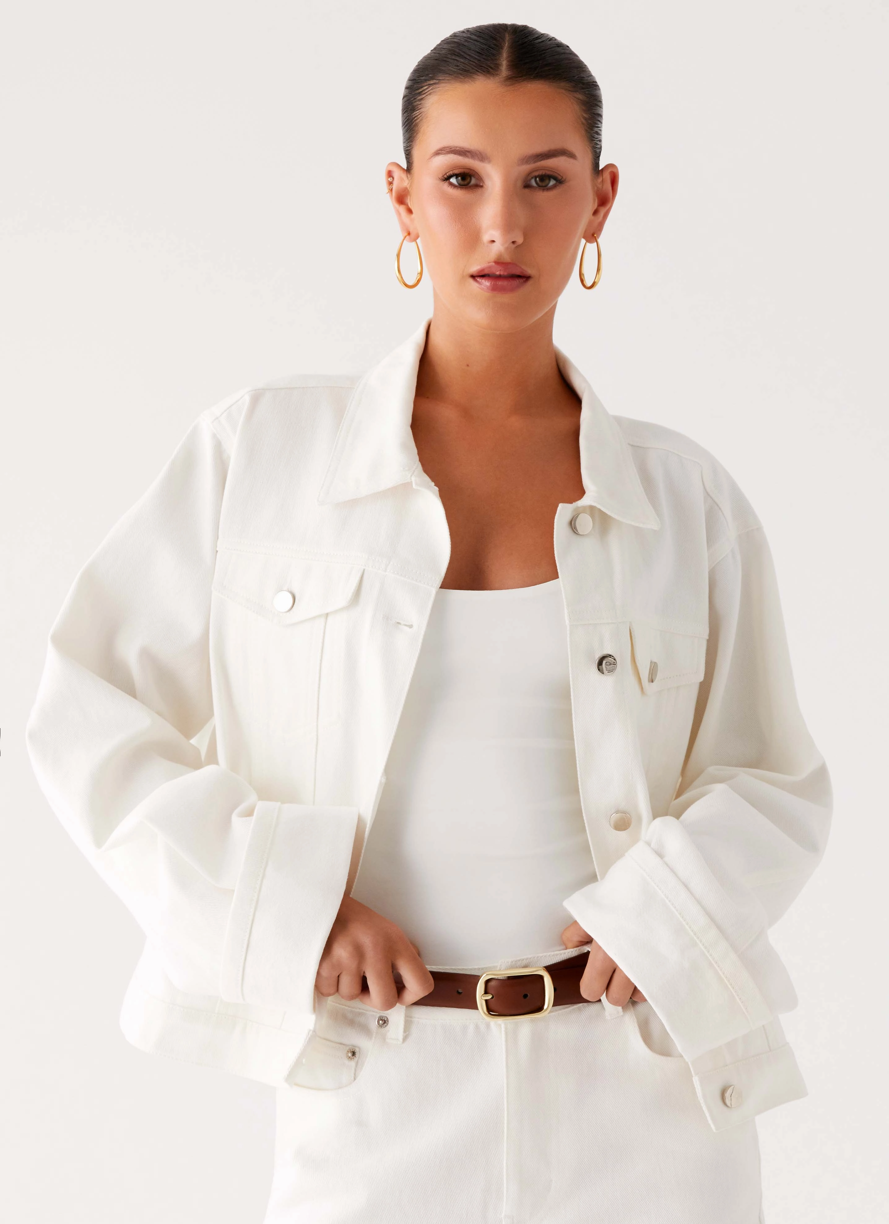 UV Block Back Again Oversized Denim Jacket - White