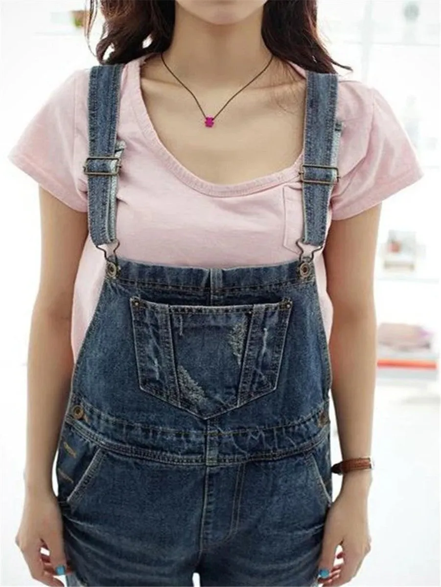 LONGBIDA Denim Jumpsuit Women Ripped Sleeveless Overalls Casual