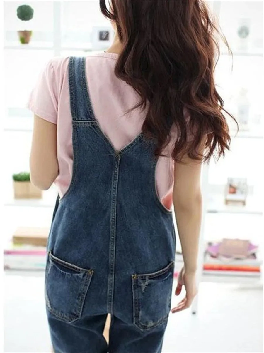 LONGBIDA Denim Jumpsuit Women Ripped Sleeveless Overalls Casual