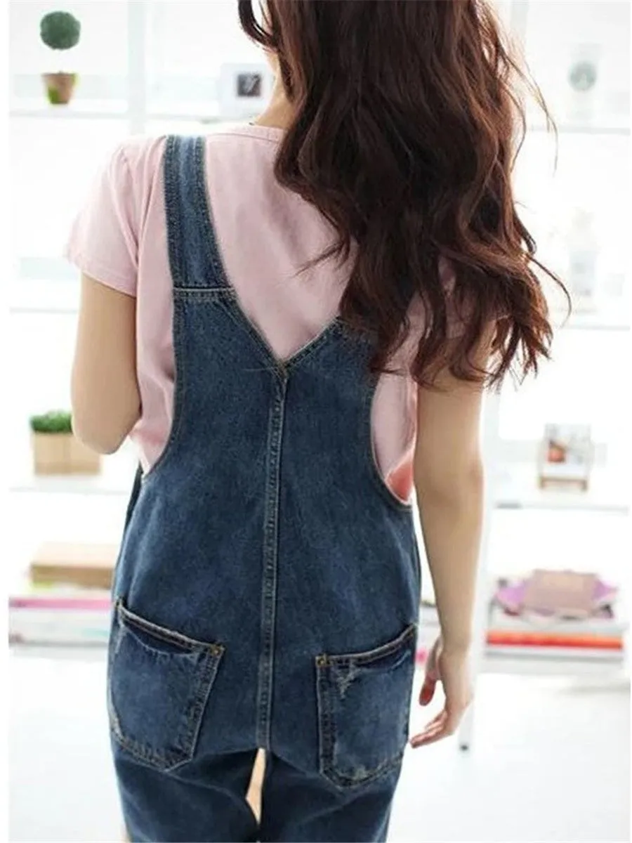 LONGBIDA Denim Jumpsuit Women Ripped Sleeveless Overalls Casual