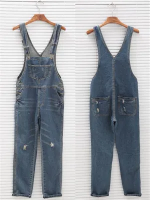 LONGBIDA Denim Jumpsuit Women Ripped Sleeveless Overalls Casual