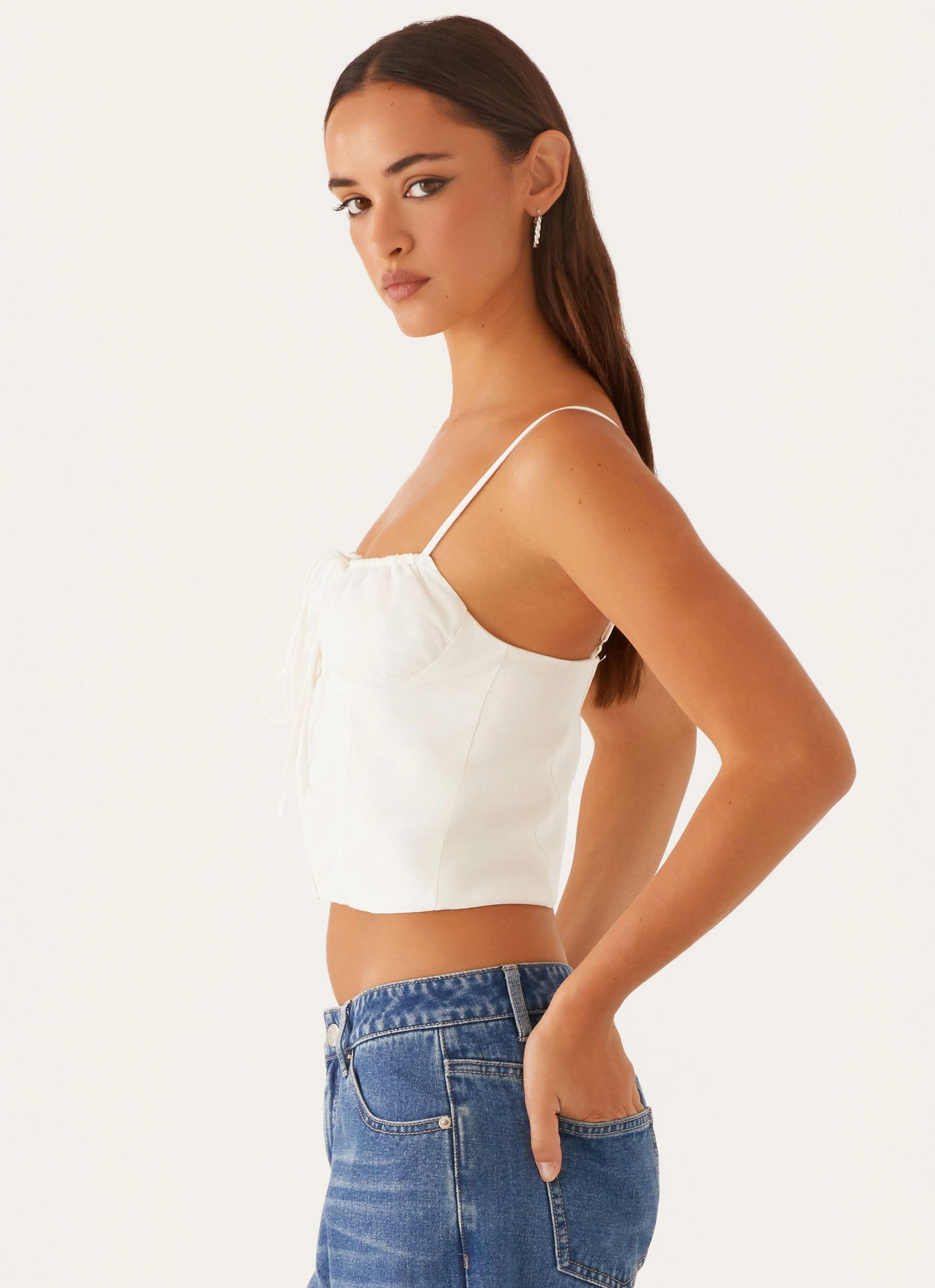 Everly Top - White MultiPocket Design Contrast Topstitching Detail