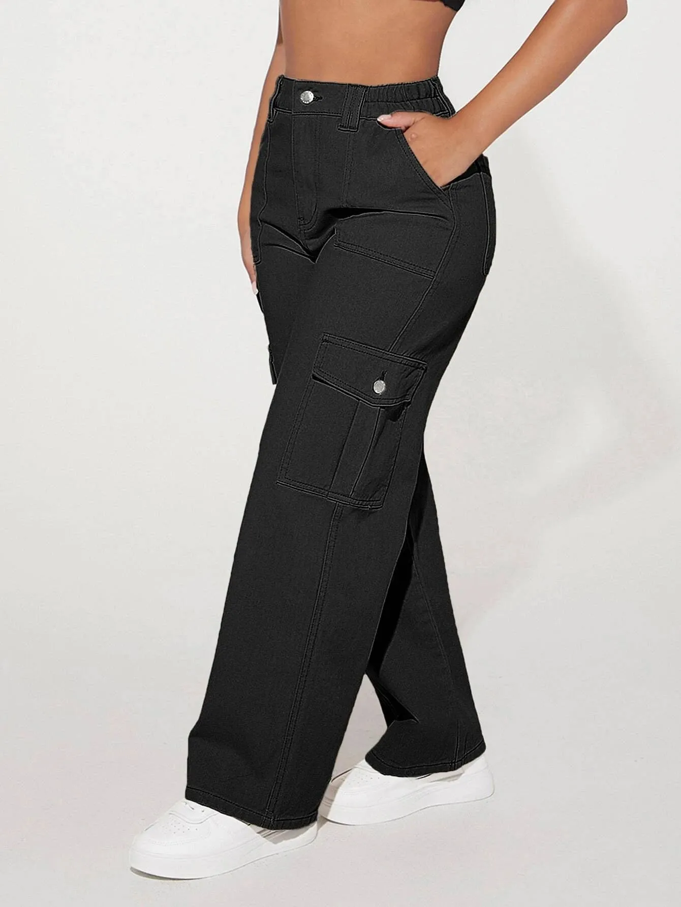 Loose Fit Denim Cargo Pants