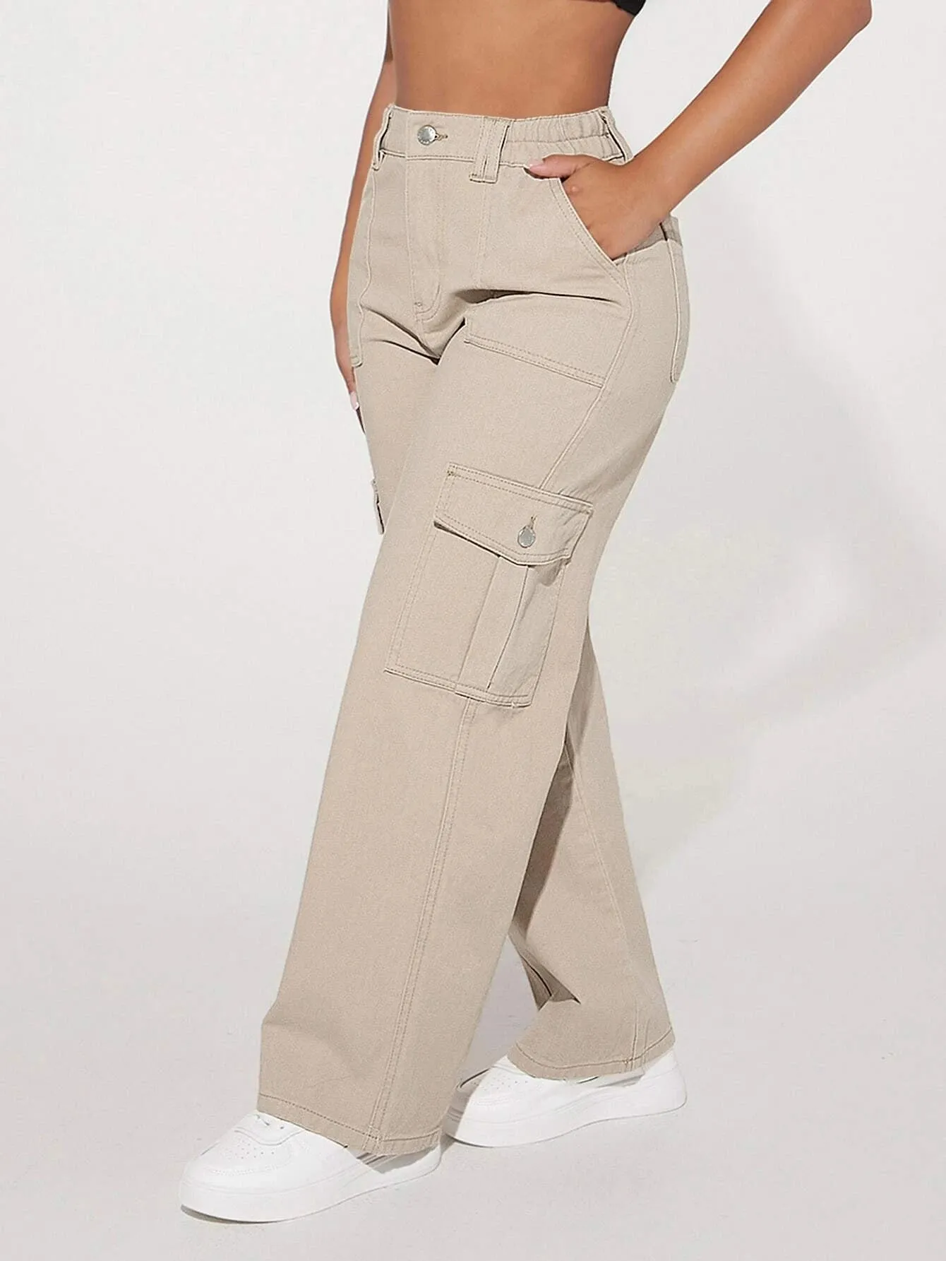 Loose Fit Denim Cargo Pants
