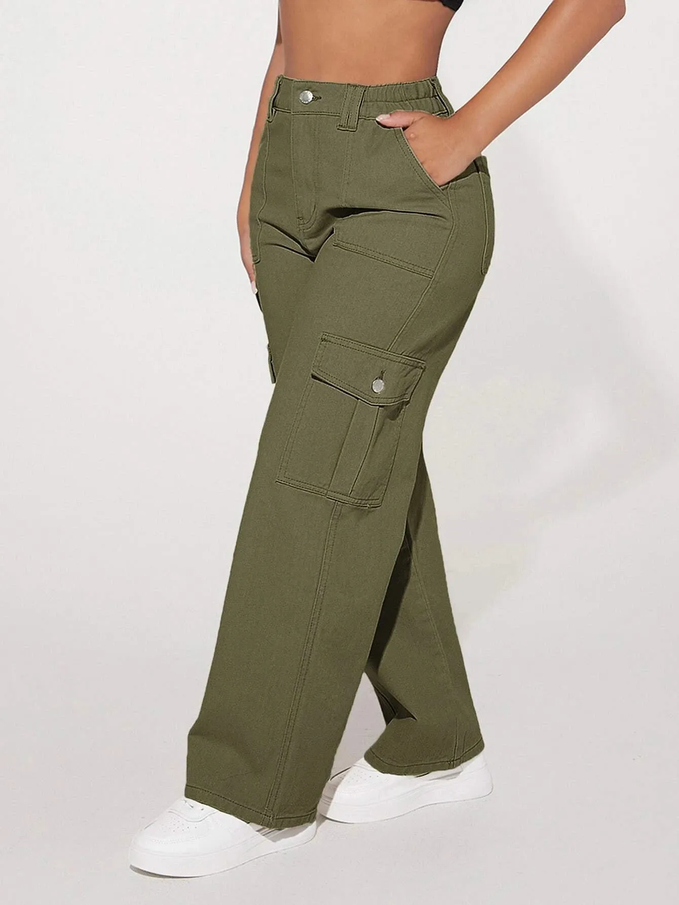 Loose Fit Denim Cargo Pants