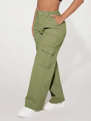 Loose Fit Denim Cargo Pants