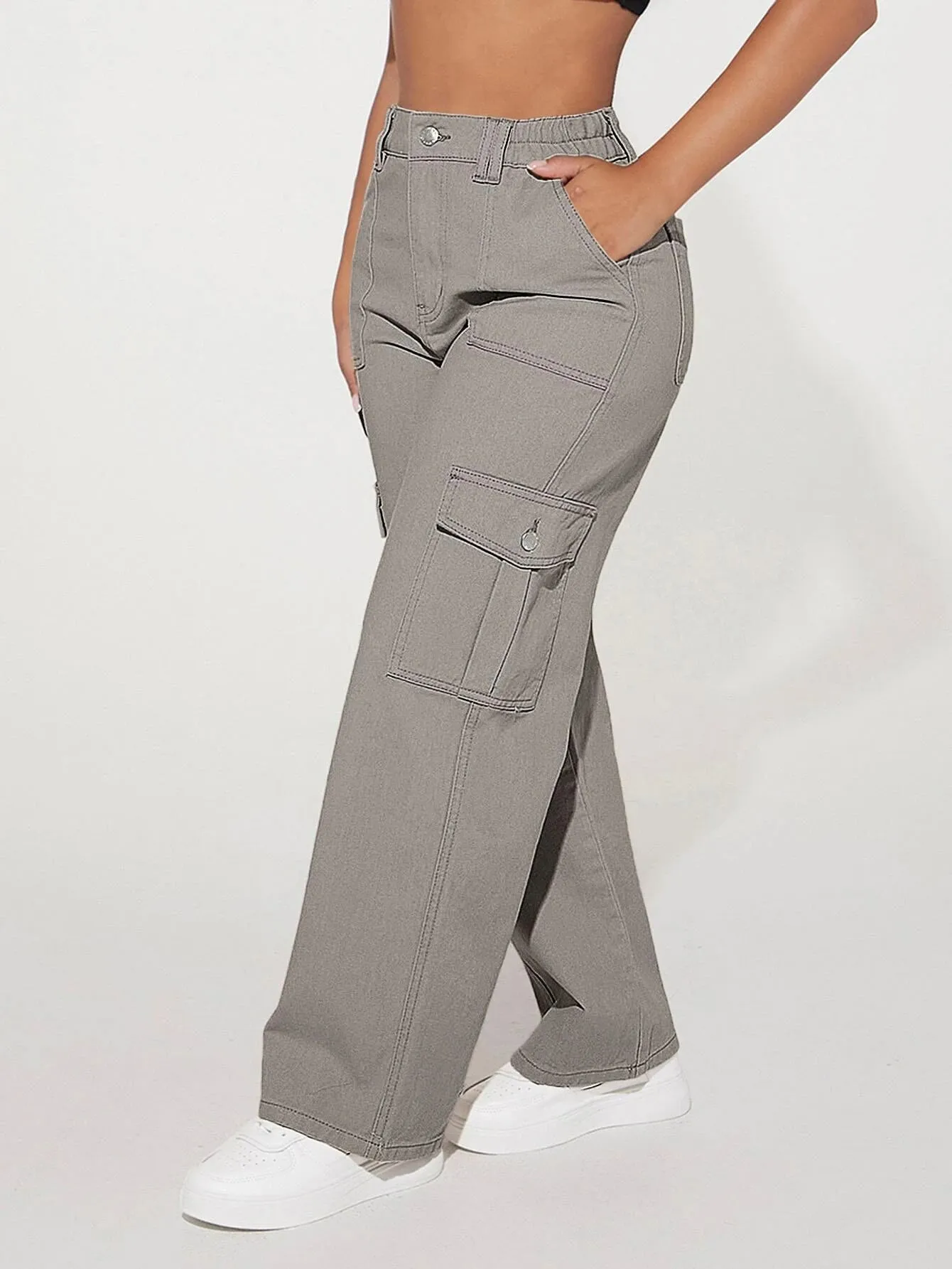Loose Fit Denim Cargo Pants