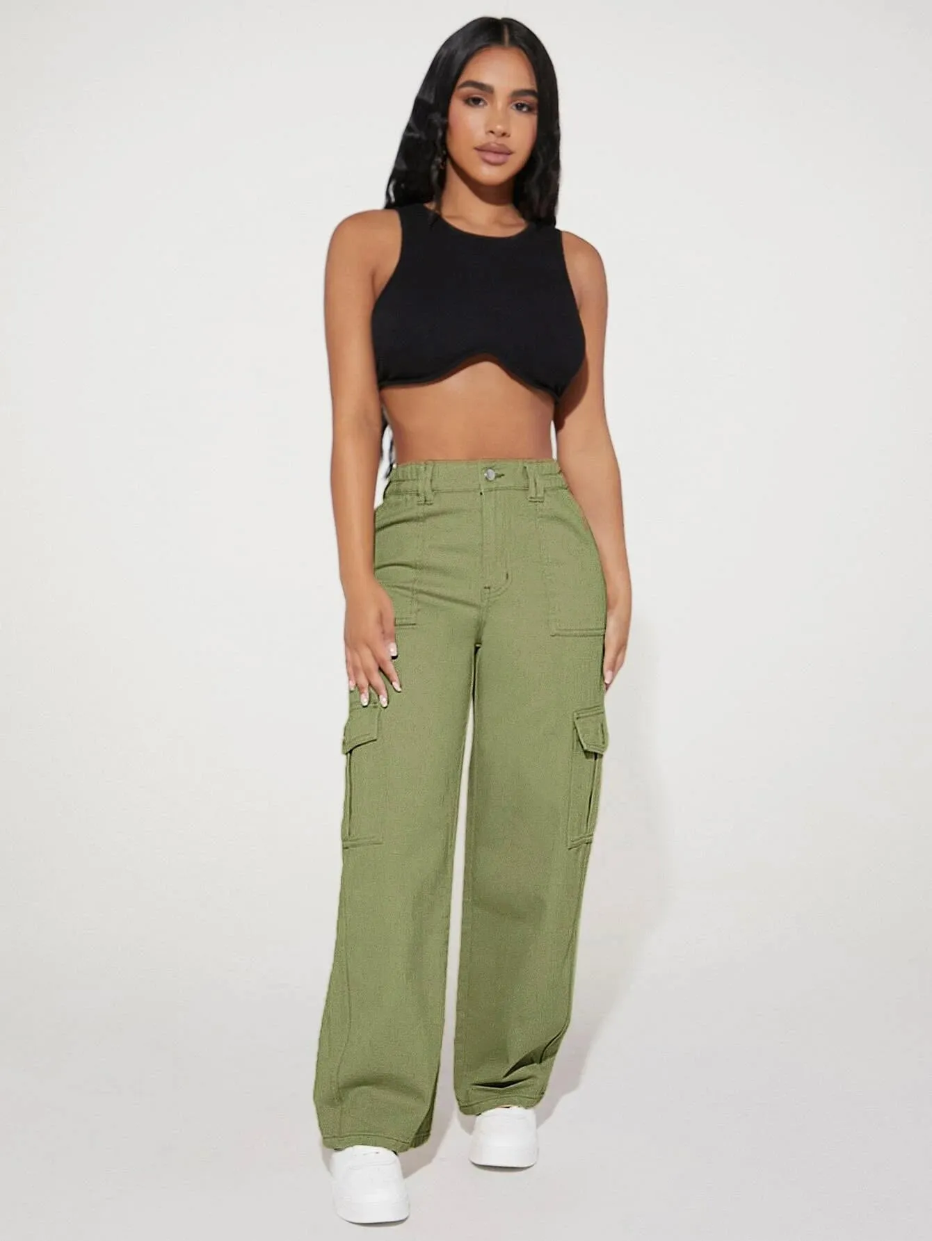 Loose Fit Denim Cargo Pants