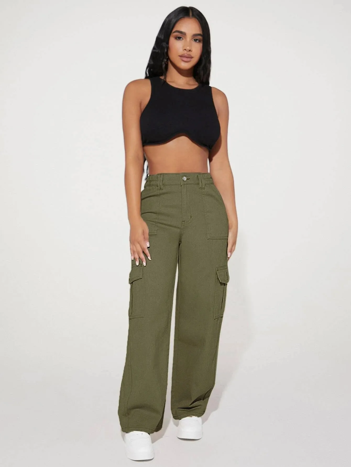 Loose Fit Denim Cargo Pants