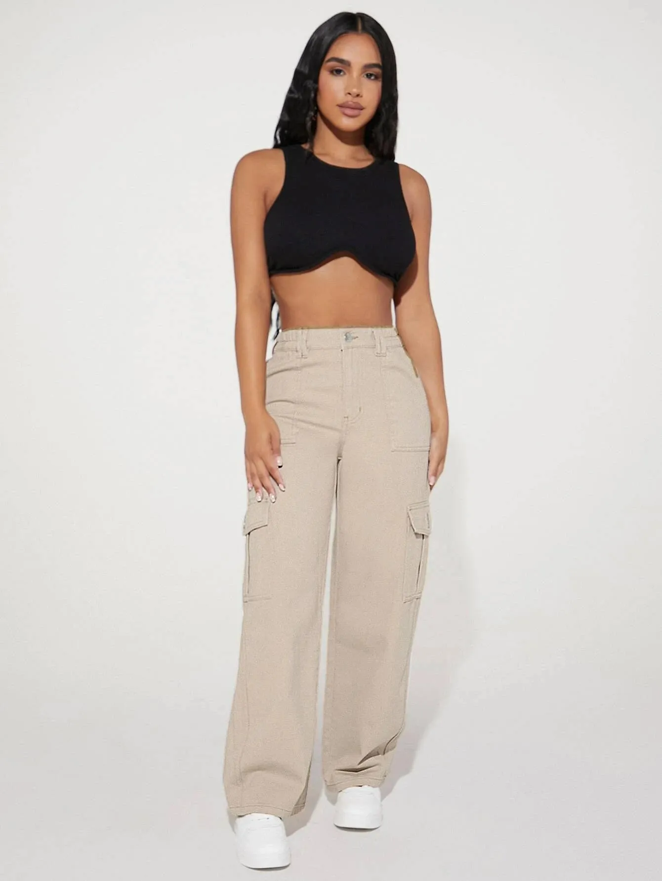 Loose Fit Denim Cargo Pants