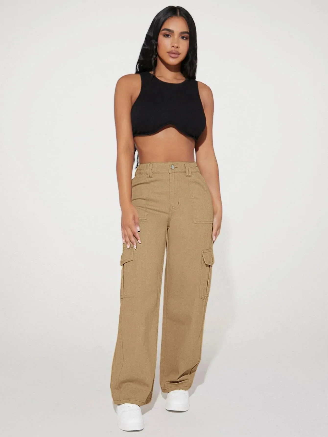 Loose Fit Denim Cargo Pants