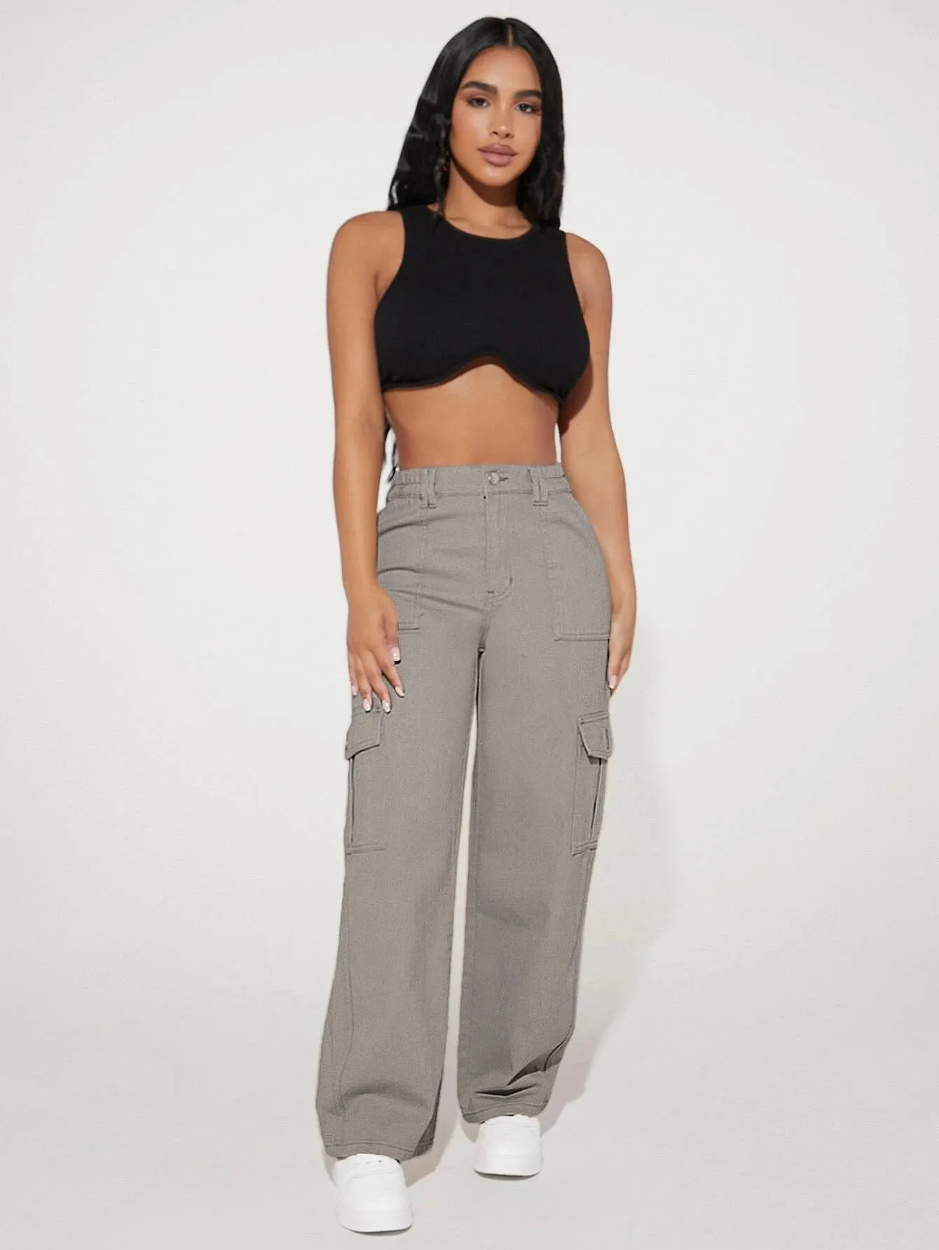 Loose Fit Denim Cargo Pants
