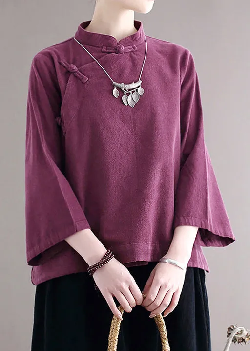 Loose Purple Stand Collar Button Corduroy Shirts Fall ML2297