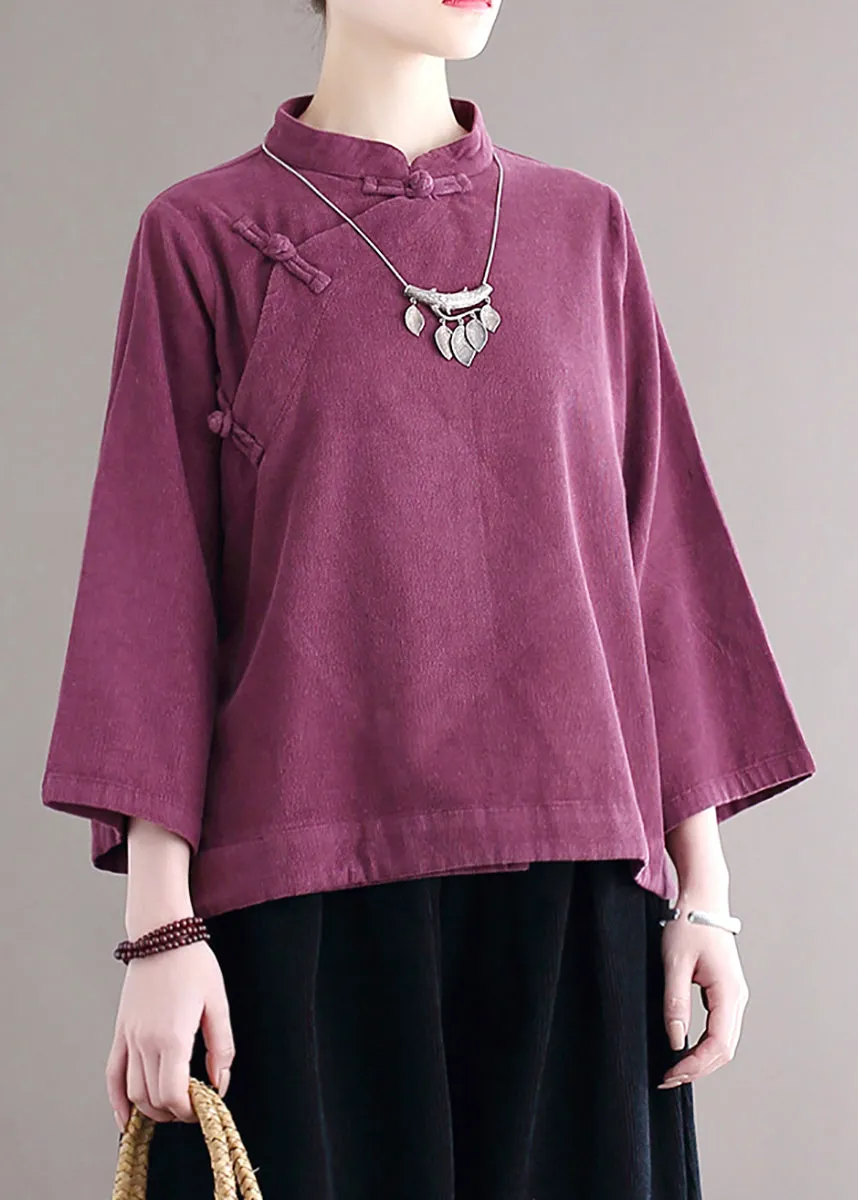 Loose Purple Stand Collar Button Corduroy Shirts Fall ML2297