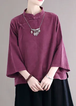 Loose Purple Stand Collar Button Corduroy Shirts Fall ML2297