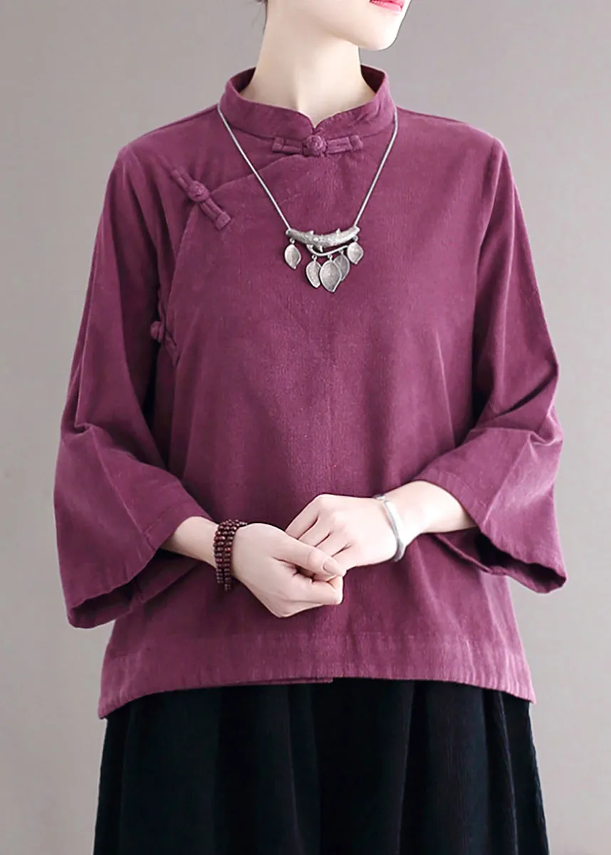 Loose Purple Stand Collar Button Corduroy Shirts Fall ML2297