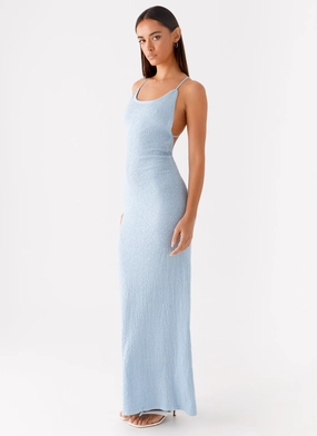 Lopez Maxi Dress - Blue Gathered-Detail Chic Layering