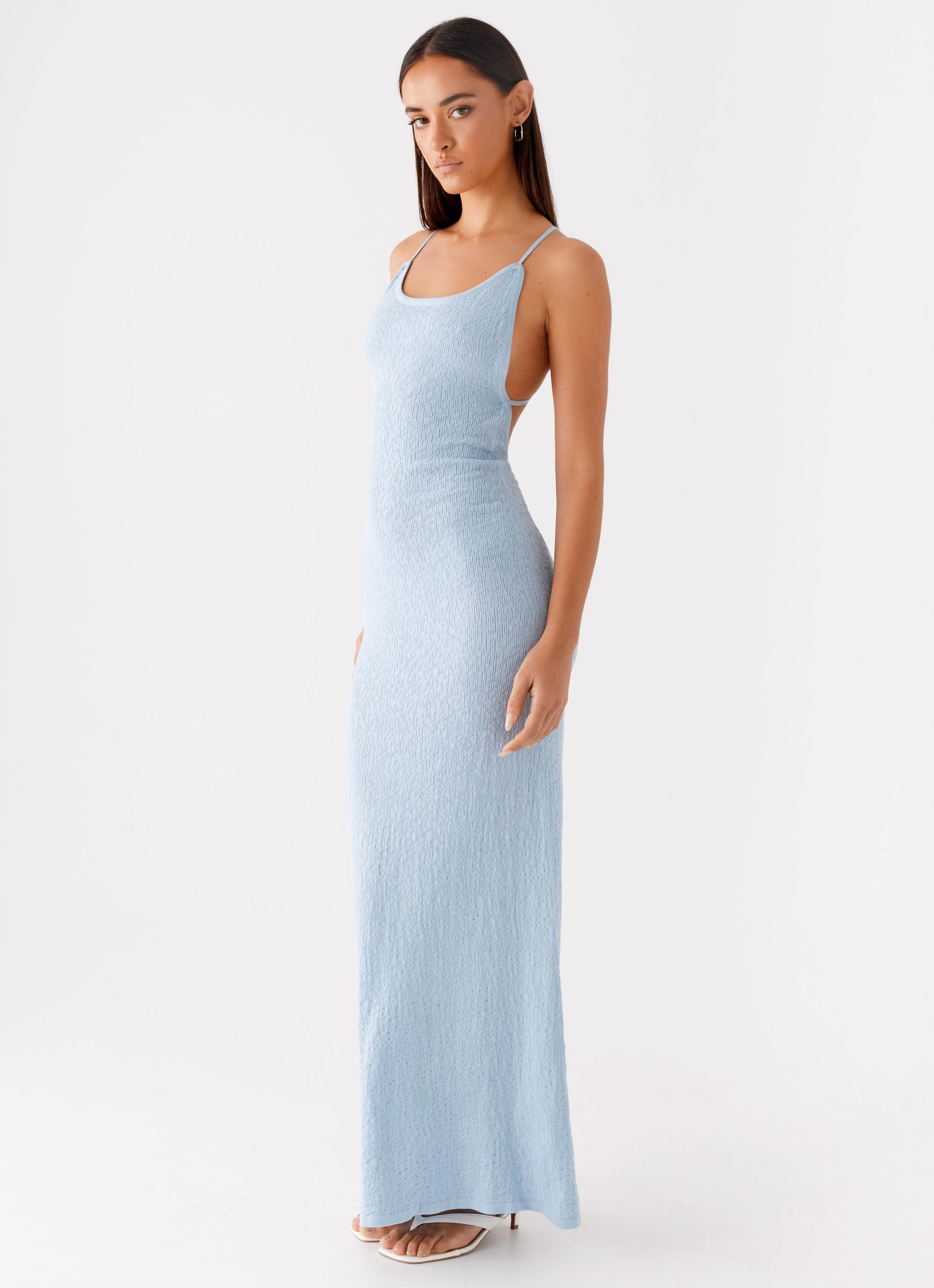 Lopez Maxi Dress - Blue Gathered-Detail Chic Layering