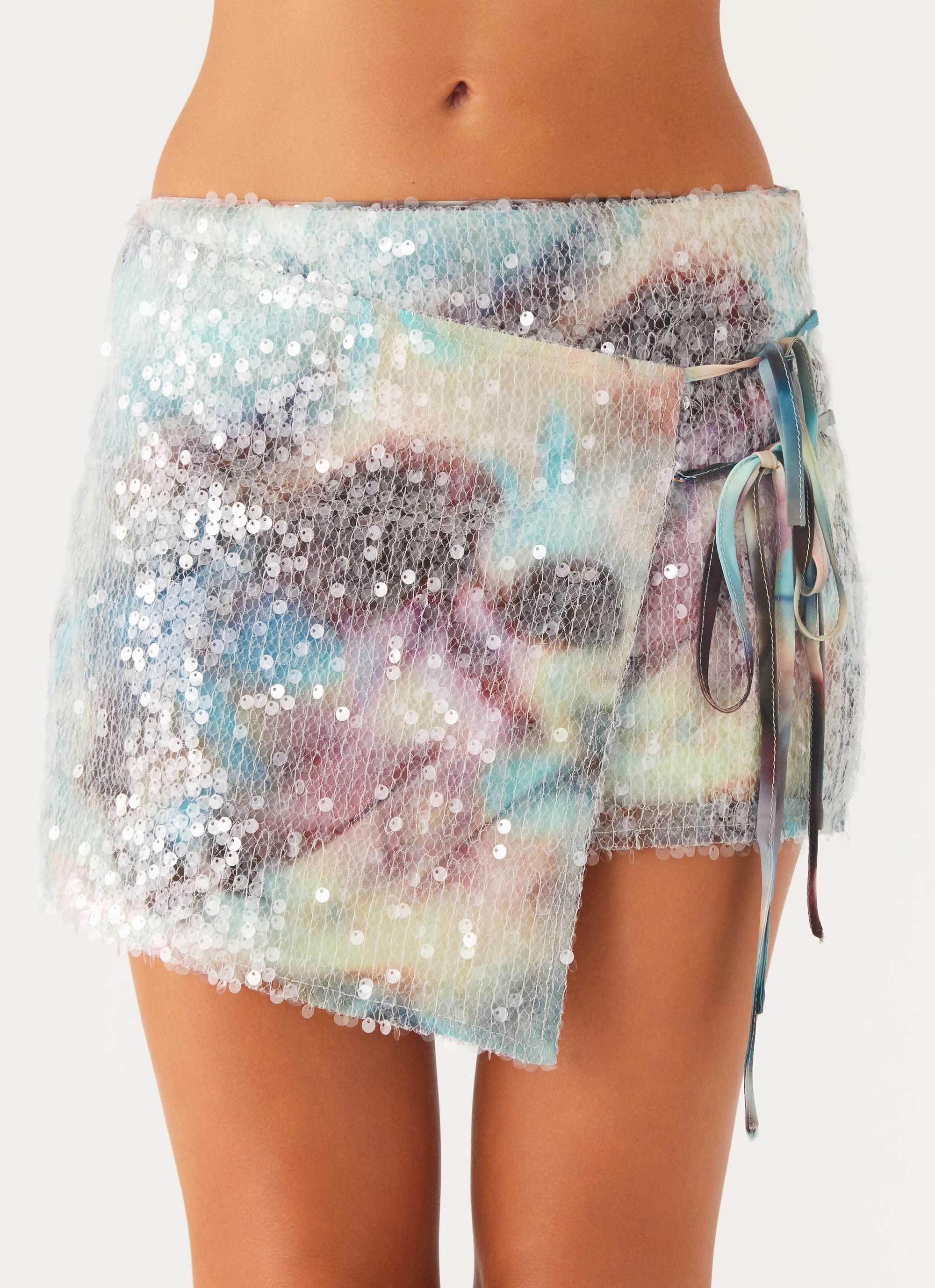 Raw edge Loranza Sequin Mini Skirt - Sea Splash