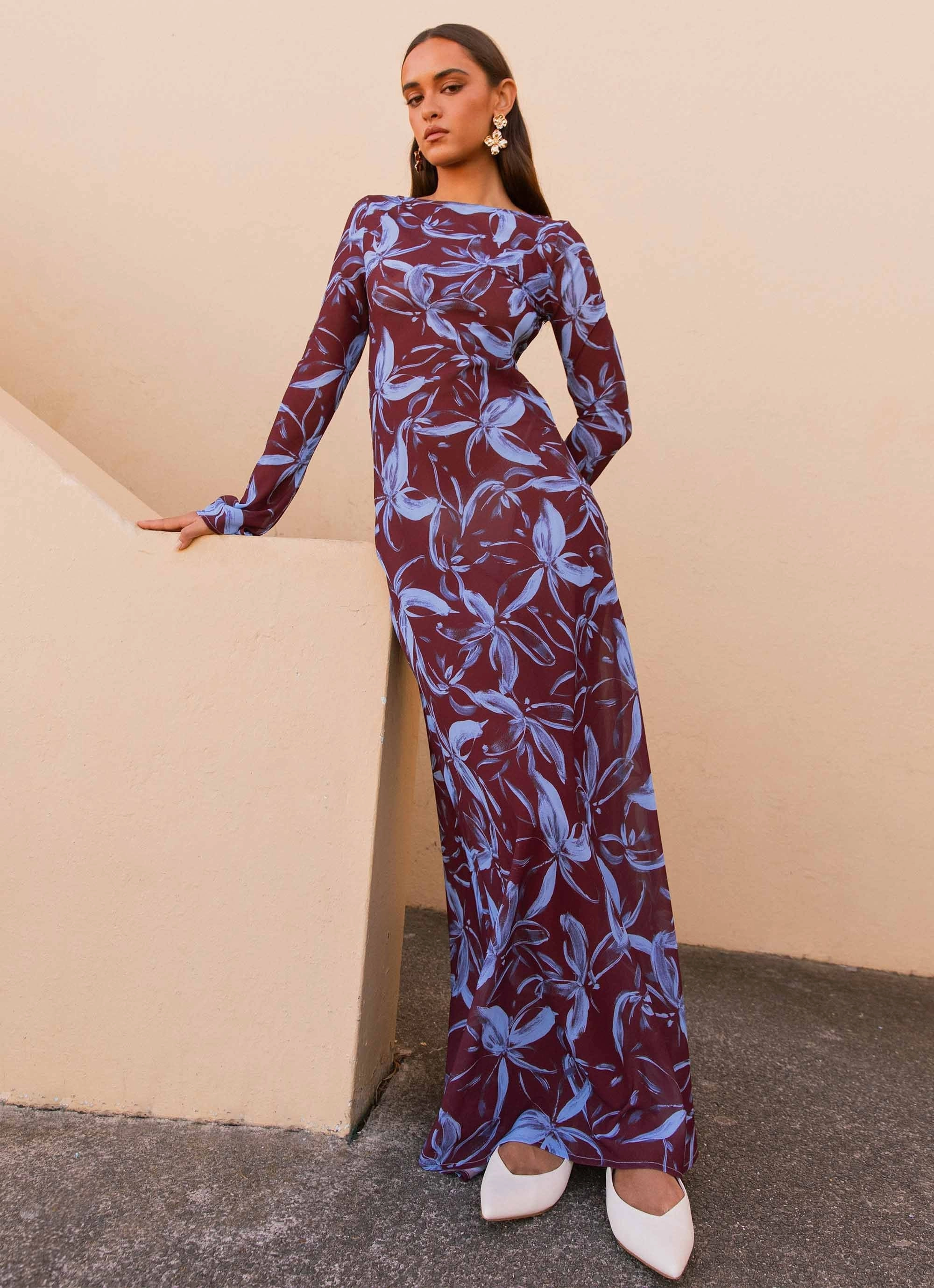 Lorde Maxi Dress - Brown Purple Floral Air Touch