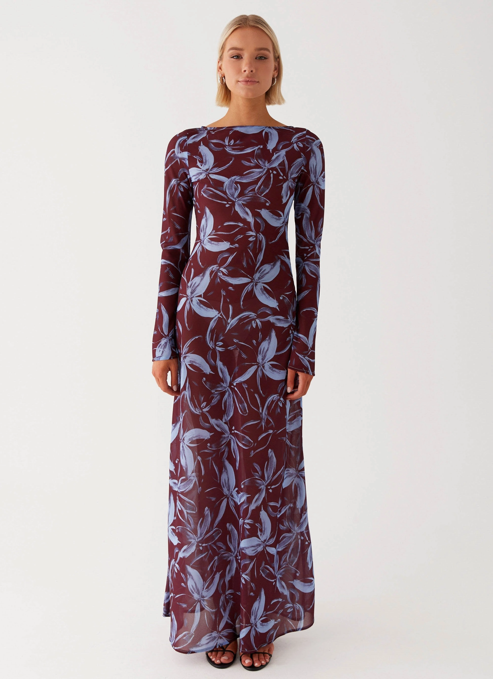 Lorde Maxi Dress - Brown Purple Floral Maternity-Fit Stylish Mood