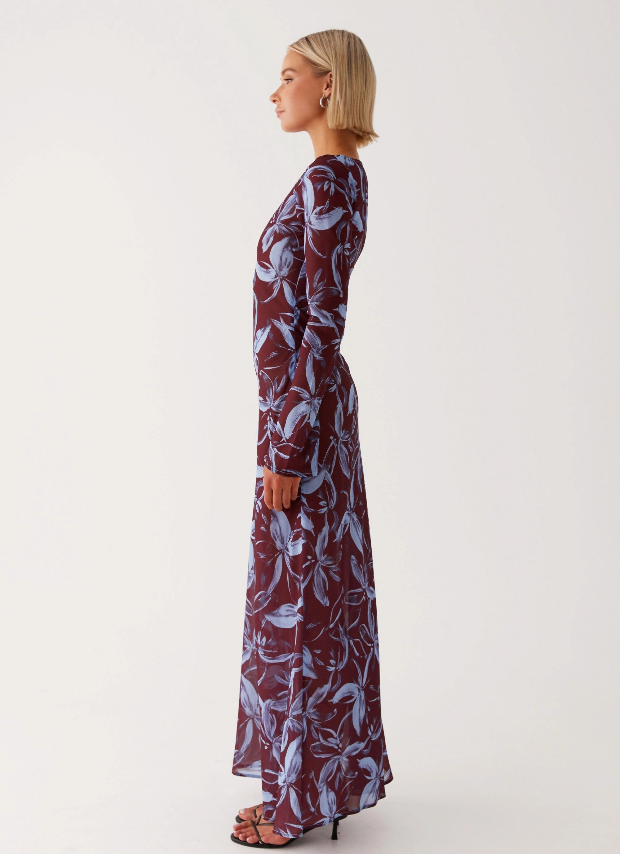 Lorde Maxi Dress - Brown Purple Floral Anti-bacterial Chic And Comfortable