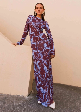 single wear Lorde Maxi Dress - Brown Purple Floral
