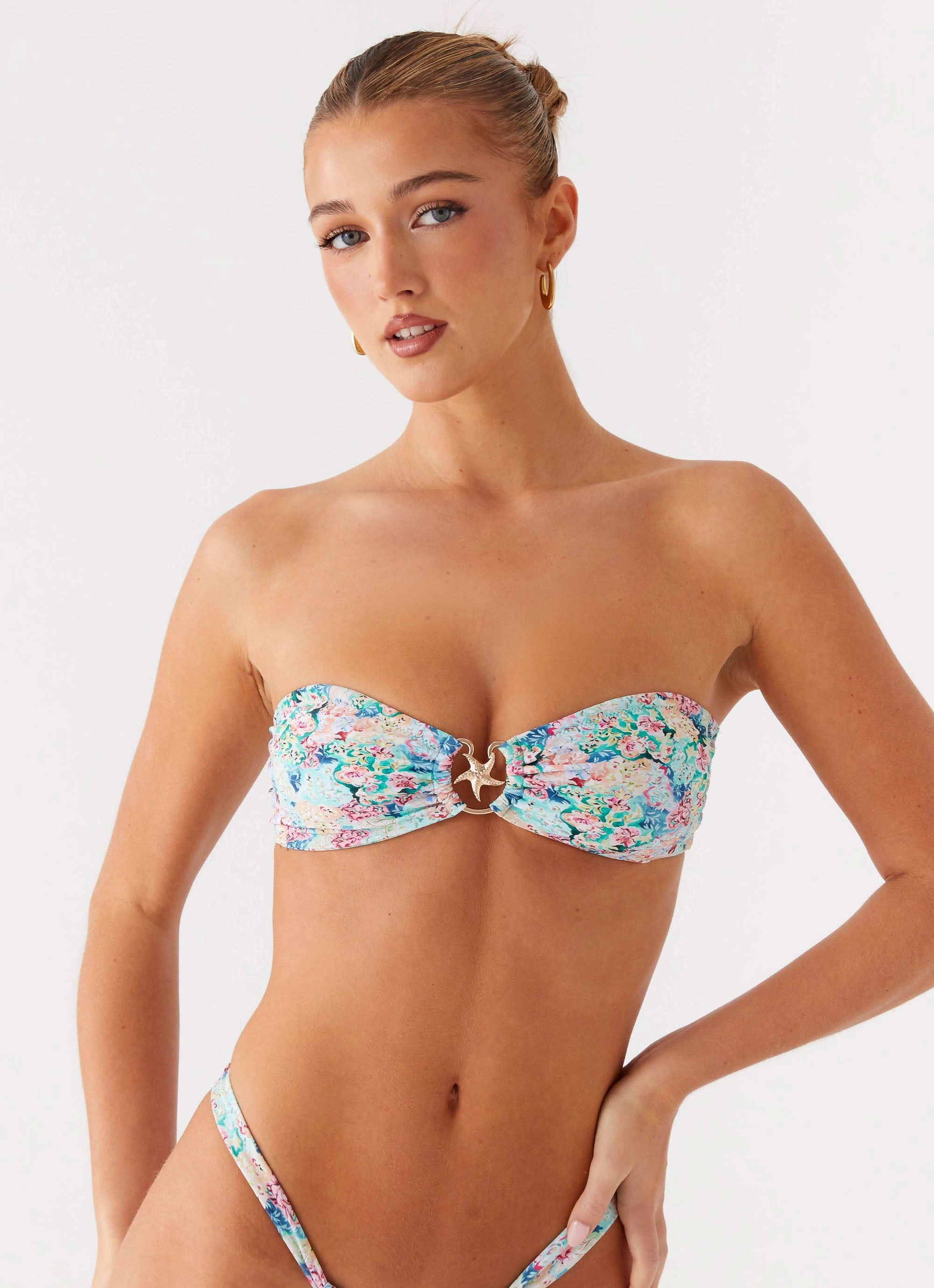 Gender Neutral Lory Strapless Bikini Top - Santorini Floral