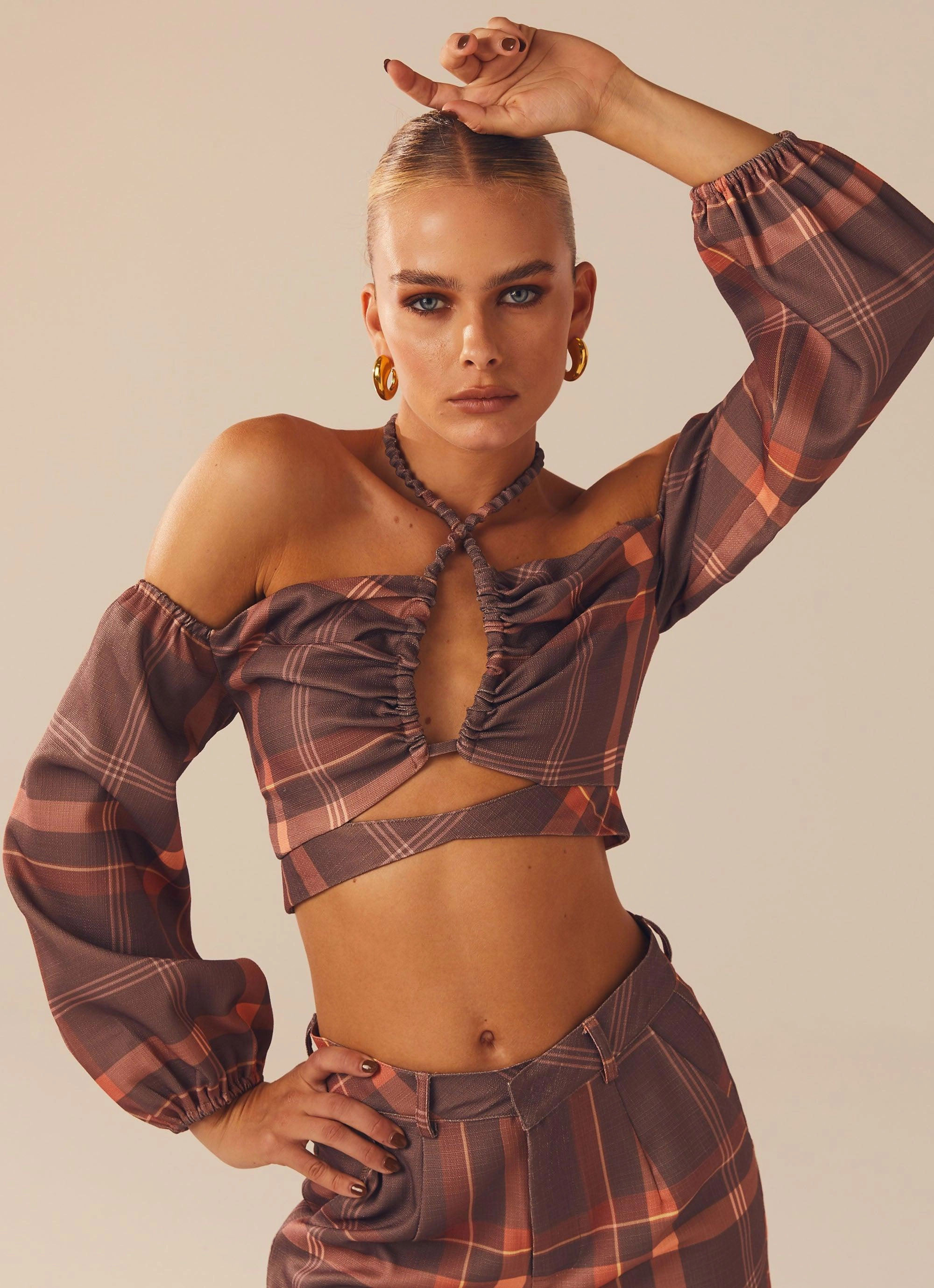 Lose My Cool Crop Top - Chestnut Interlock Stitching