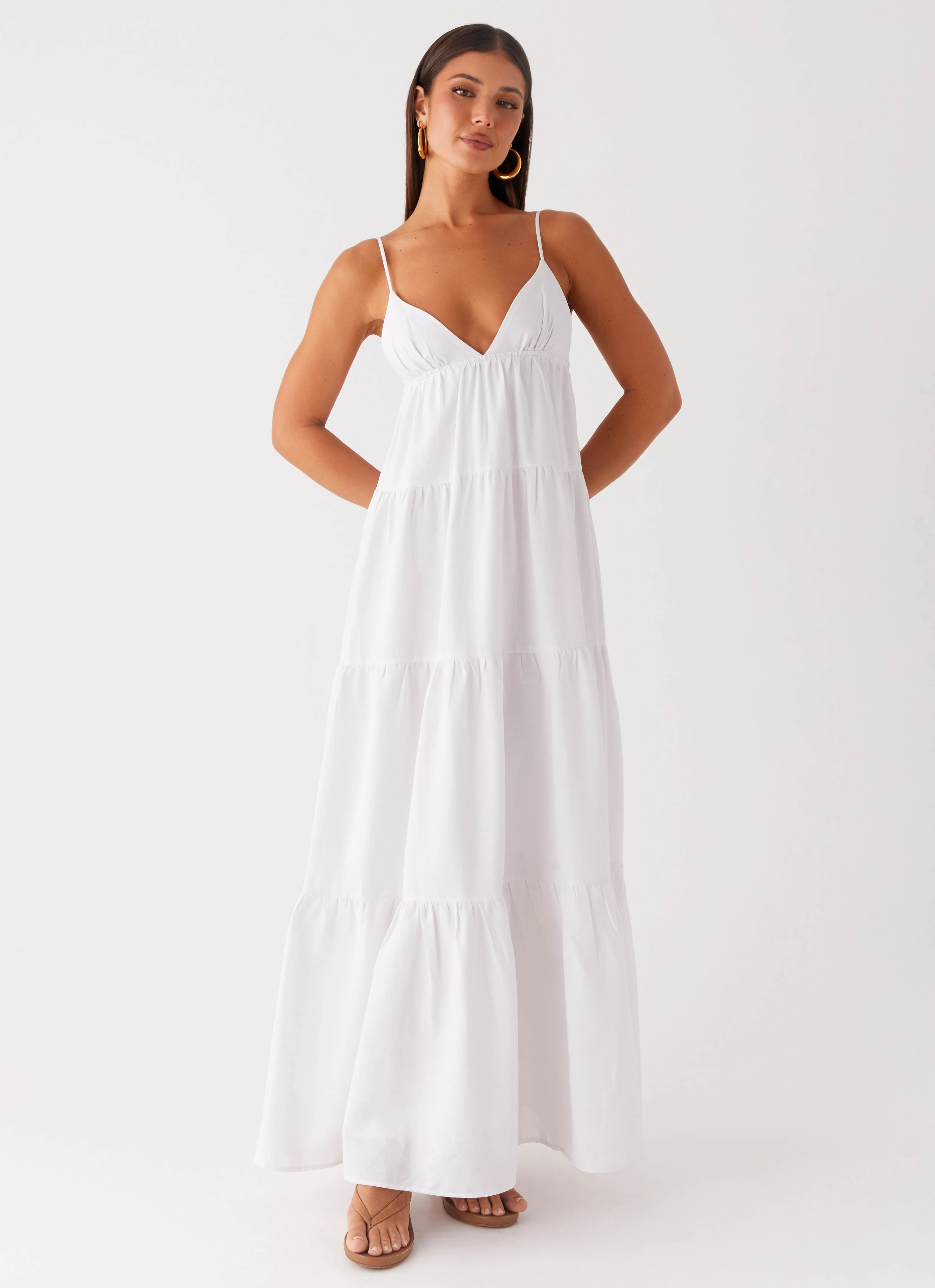 Evening Motion Lotty Linen Maxi Dress - White