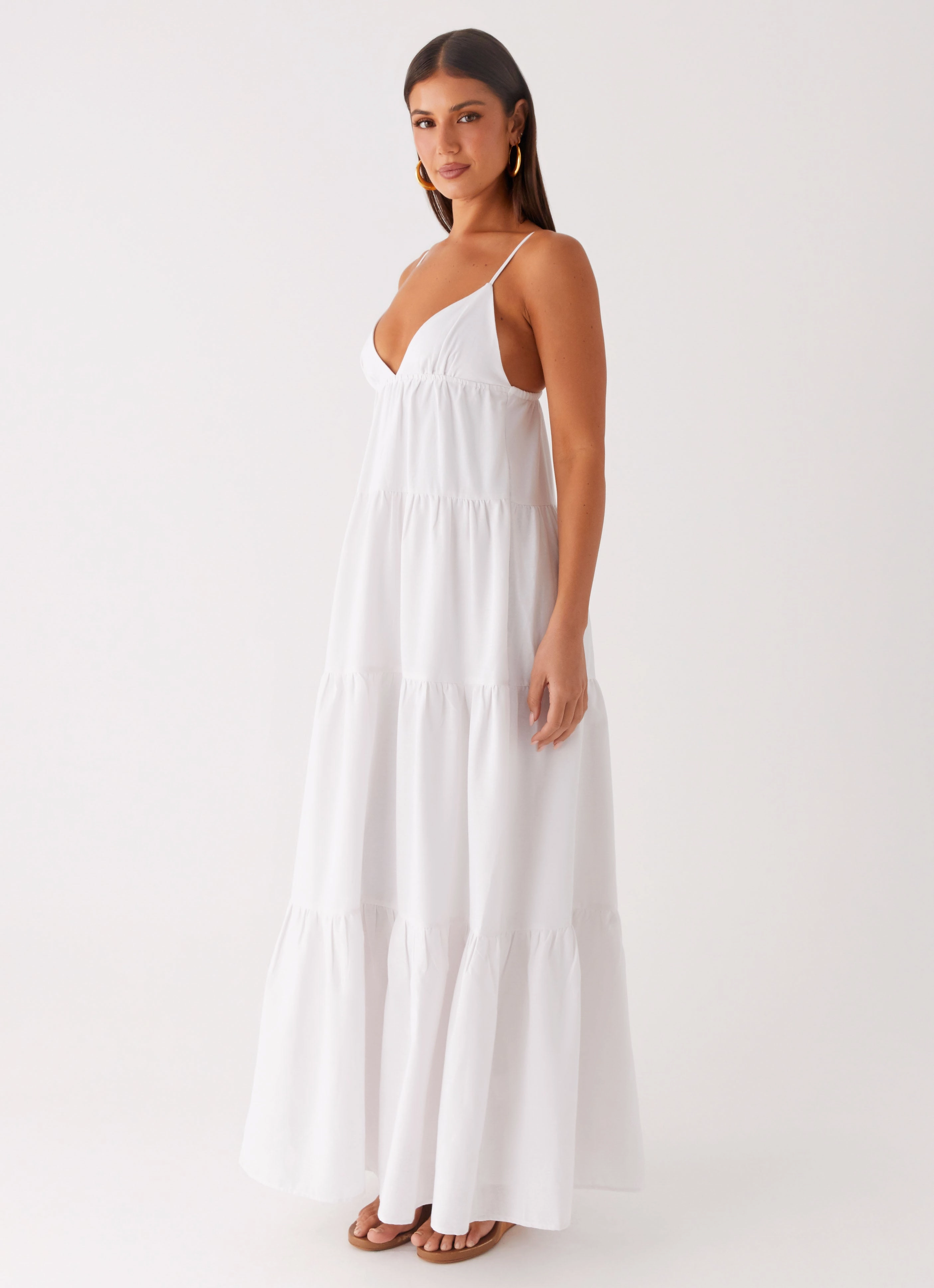 Lotty Linen Maxi Dress - White Bodycon Fit Urban Fit
