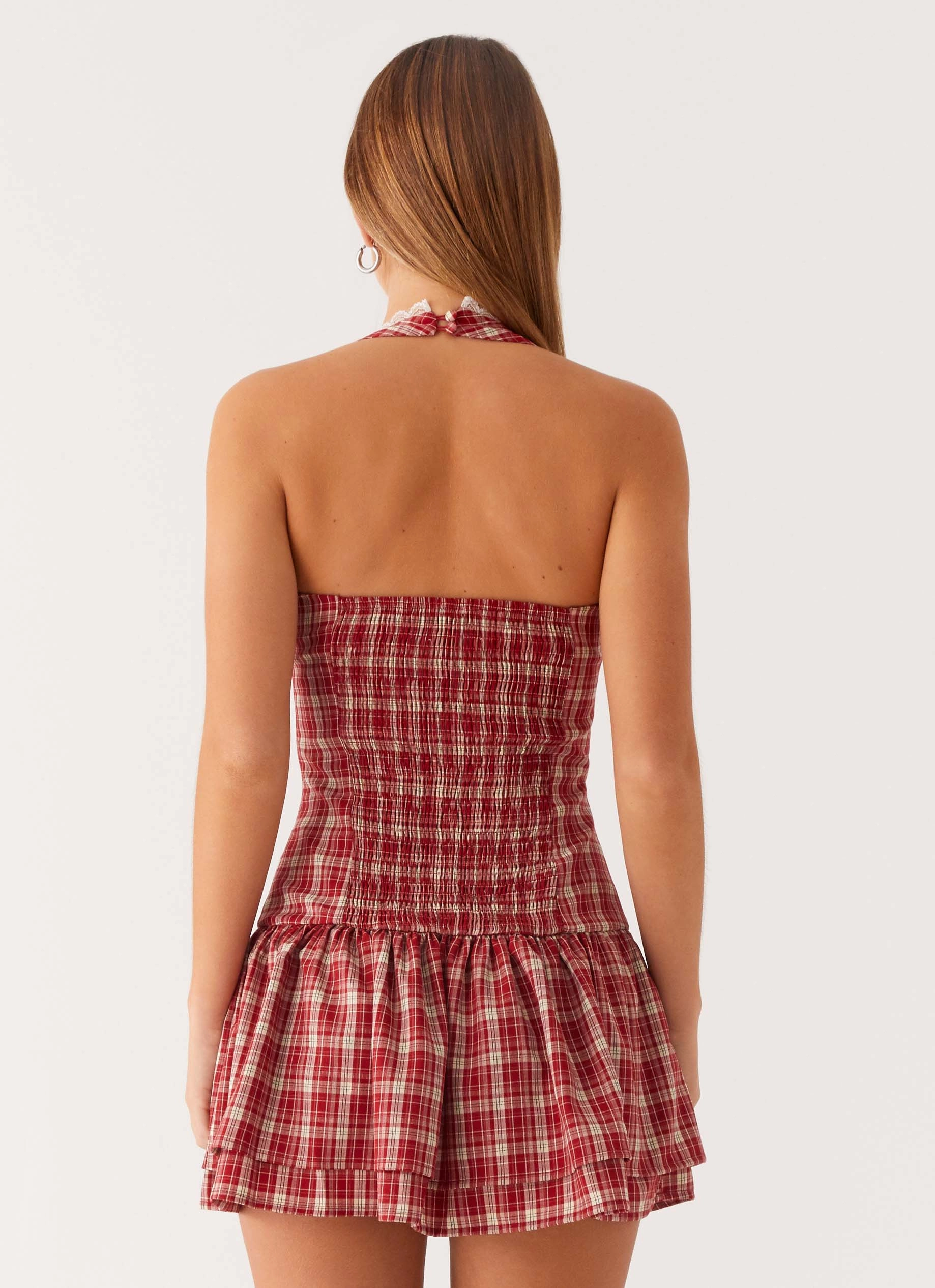Lotus Dream Mini Dress - Ruby Check Timeless Layer Smart Glide