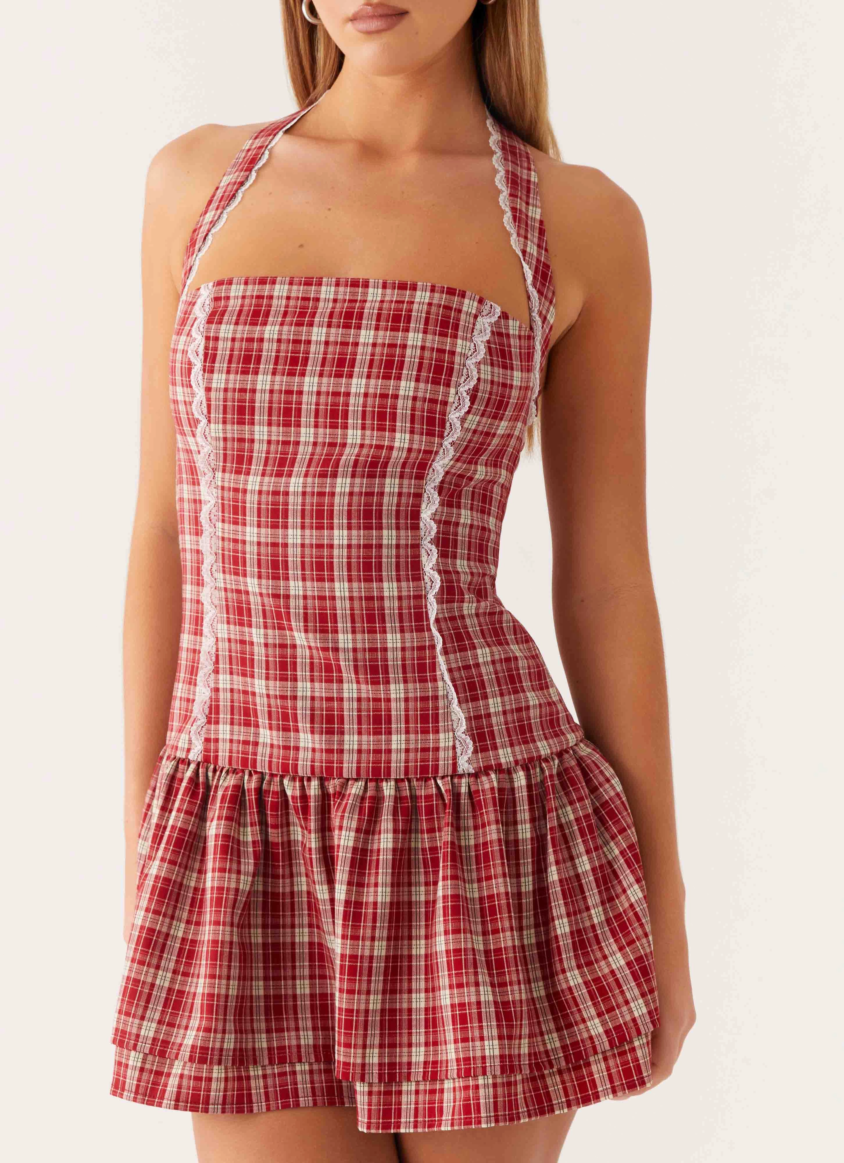 Inner Glow Lotus Dream Mini Dress - Ruby Check