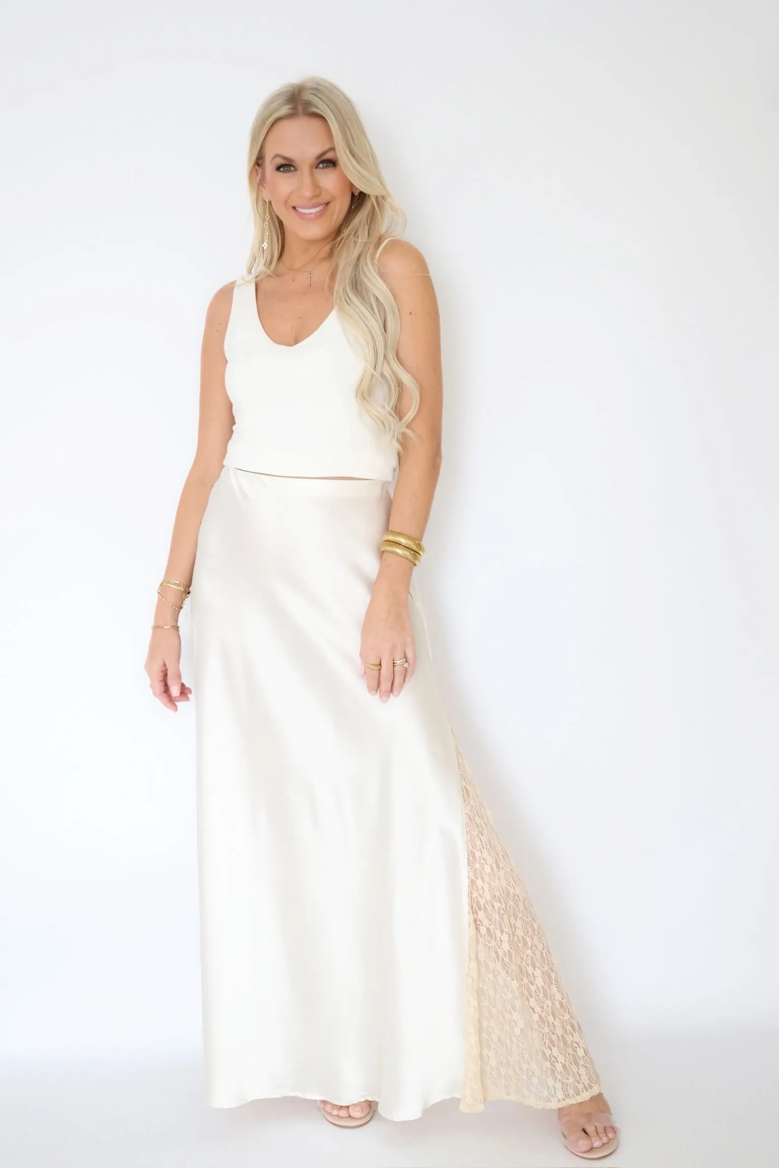 Comfortable Layering Ripstop Reinforcement Louise Lace Midi Skirt- Ivory (FINAL SALE)