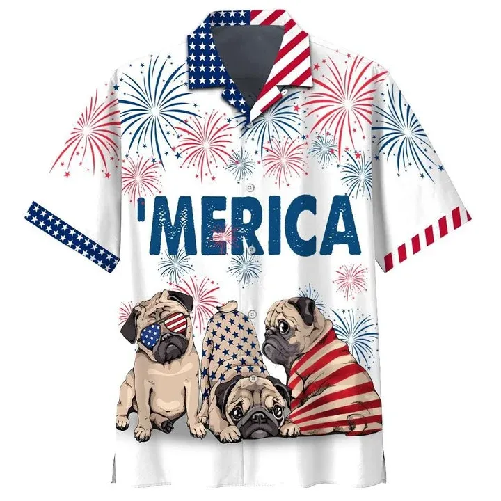 Love Pug 4th of july Hawaiian Shirt, Independence Day hawaii shirt for Men, Women