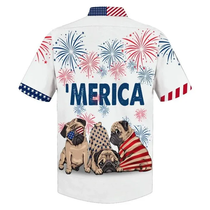 Love Pug 4th of july Hawaiian Shirt, Independence Day hawaii shirt for Men, Women