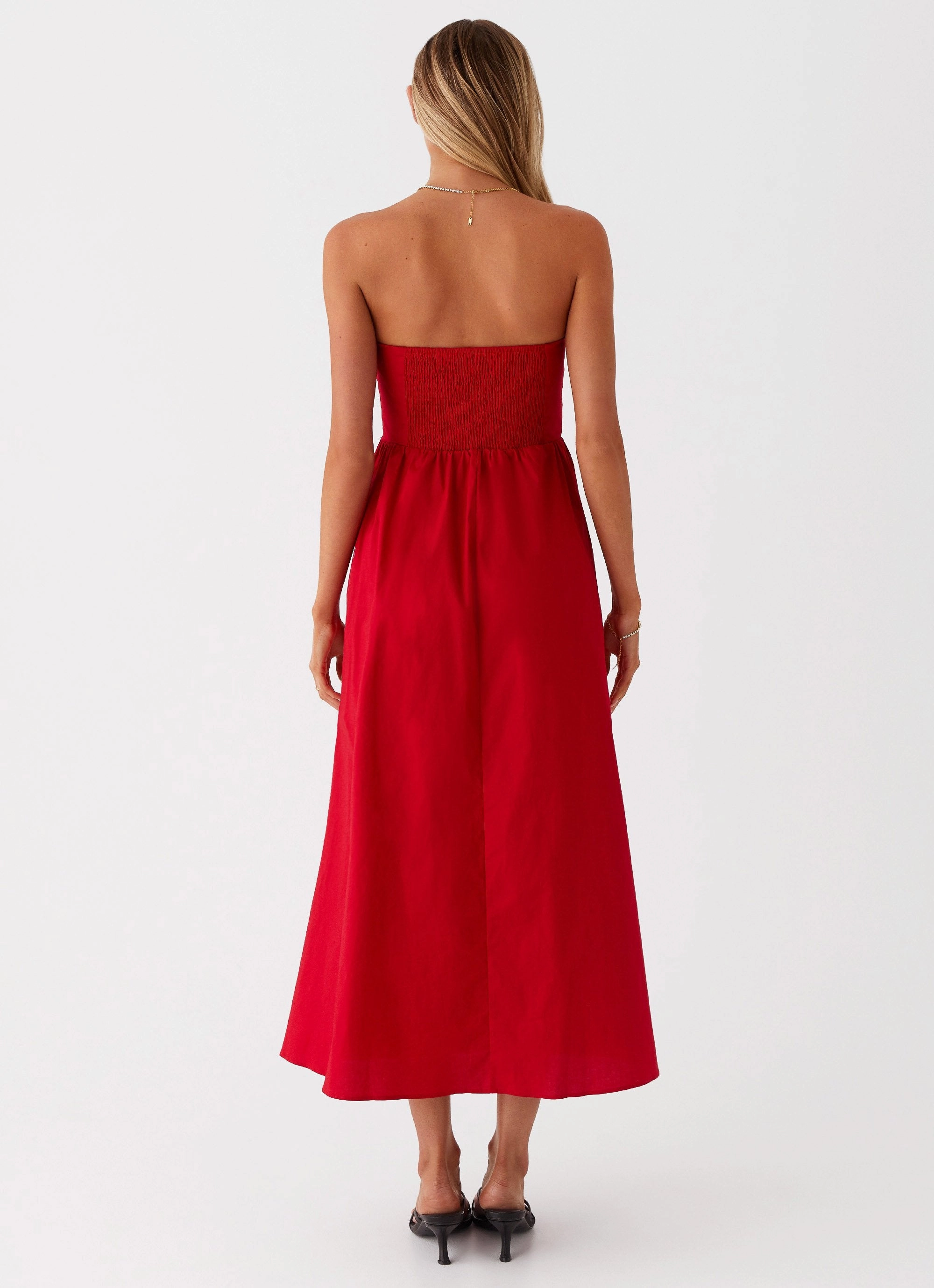 Love Me Later Midi Dress - Red Relaxed and Effortless Beaded-Sleeve