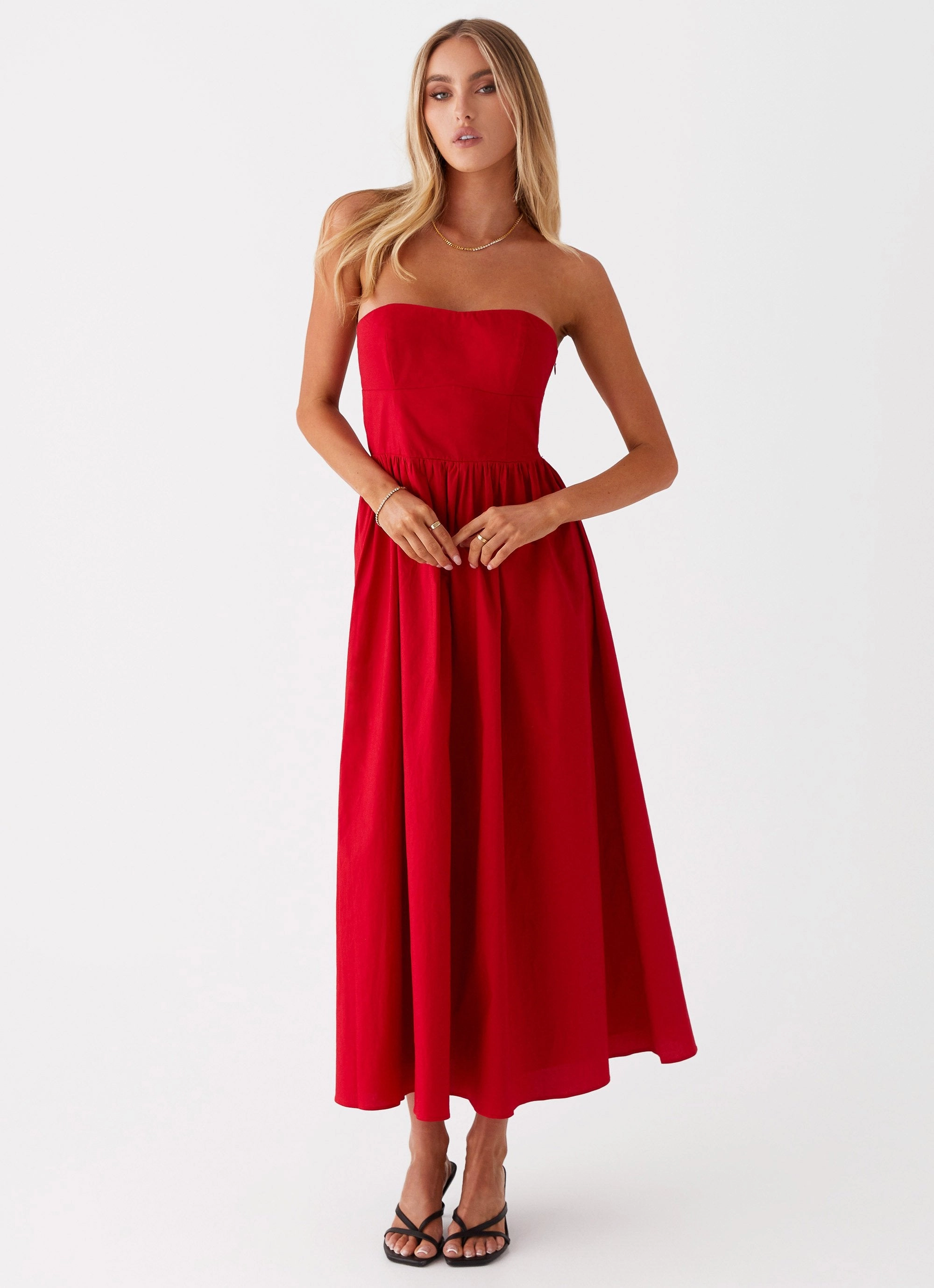 Love Me Later Midi Dress - Red Easy Comfort Look Elegant Piece