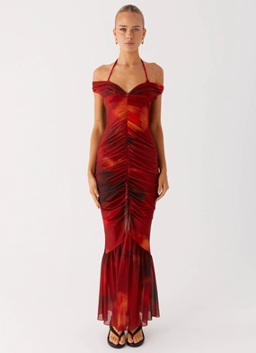 Love Me Not Maxi Dress - Scarlet Blur Side Tie Sleek Comfort