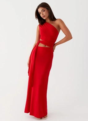 Inner lining Contemporary Fit Love Me Tie Maxi Dress - Red