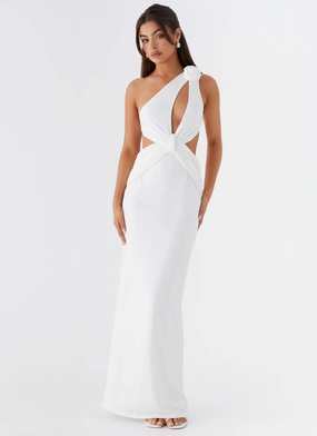 Chic Waistband Design Sharp Motion Lovesome Rosa Maxi Dress - White