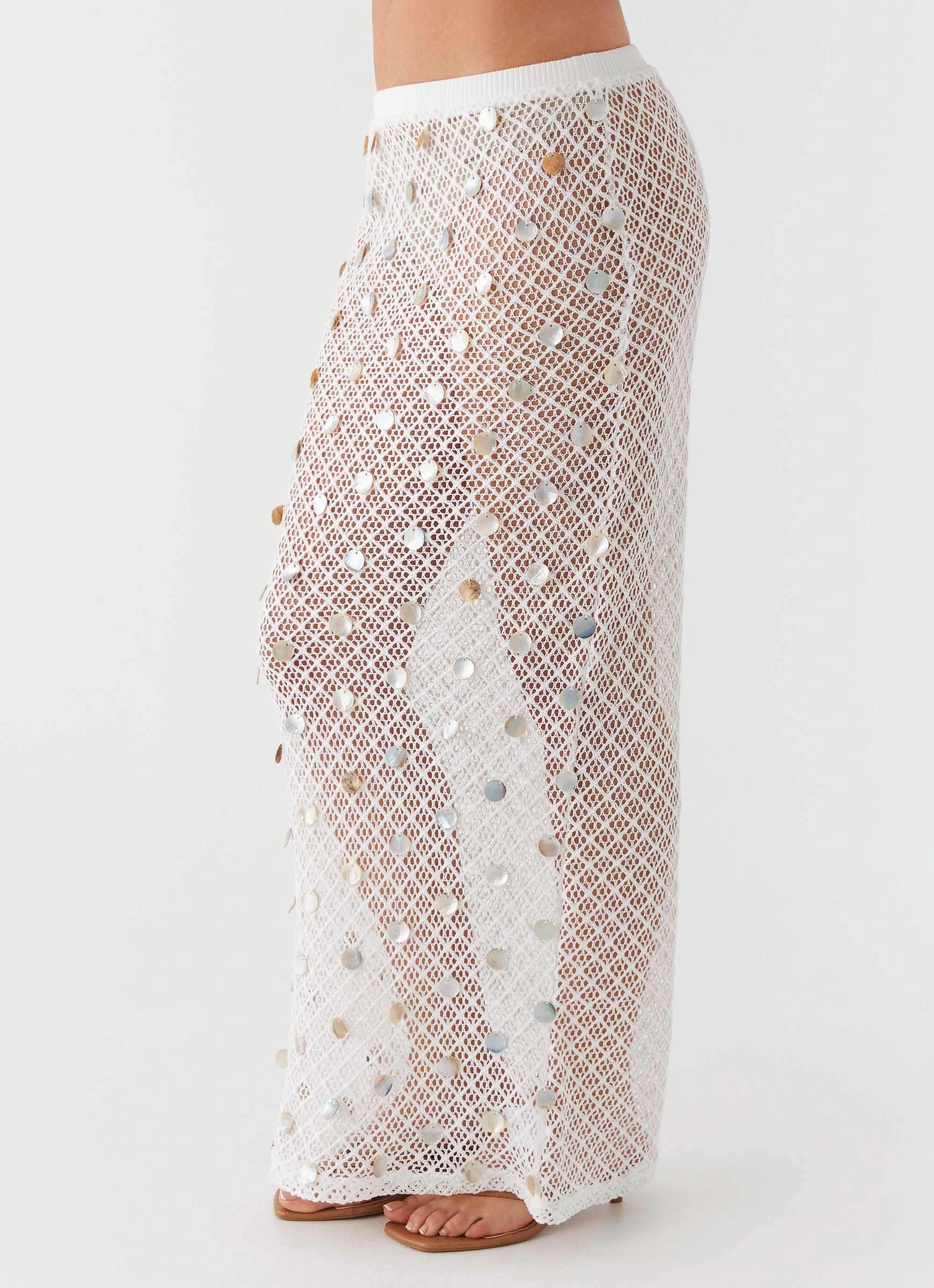 Lovina Shell Knit Maxi Skirt - White Bamboo Fiber natural fiber