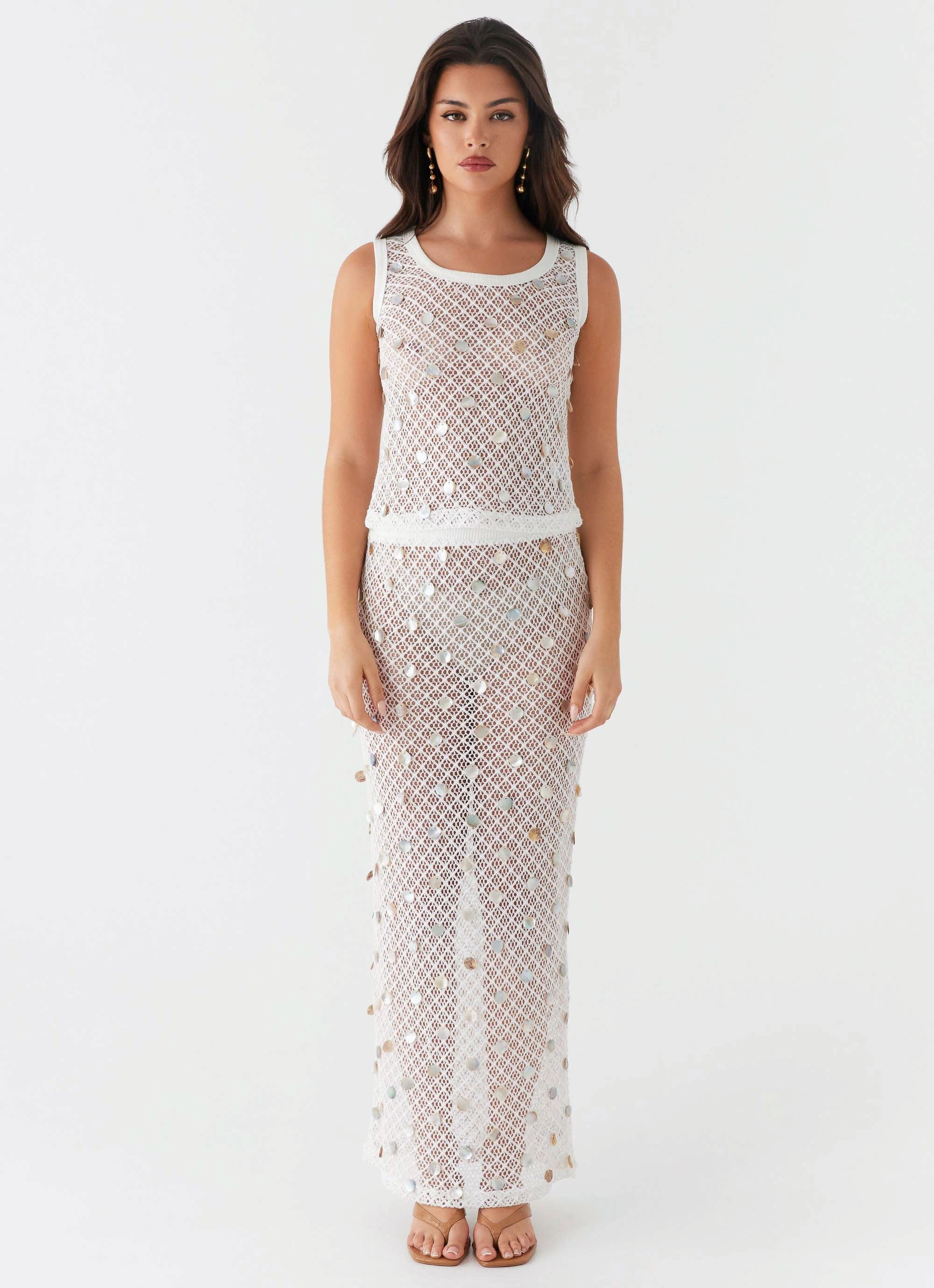 Minimal Design Lovina Shell Knit Maxi Skirt - White